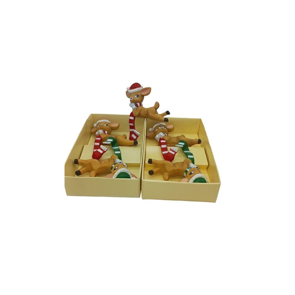 Lot Of 5 Vintage Winking Deer Figurine Christmas Stocking Holders